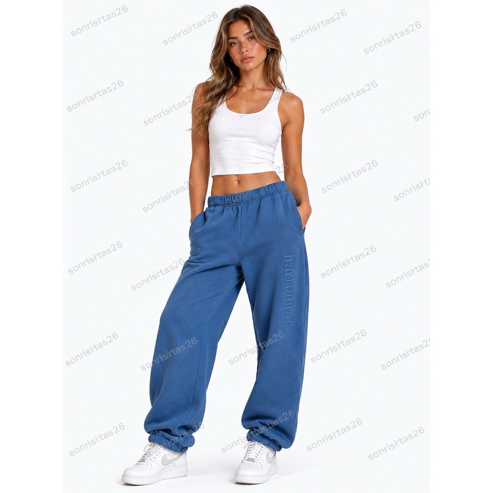 Badwood Embroidered Logo Sweatpants Blue Oversized Unisex  XXS Streetwear Y2K